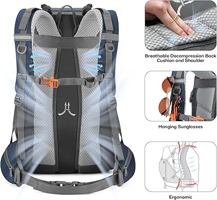 Maelstrom Hiking Backpack,Camping Backpack,40L Waterproof Hiking Daypack with Rain Cover,Lightweight Travel Backpack,Blue - Image 2