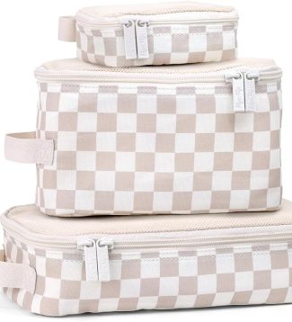 Itzy Ritzy Packing Cubes for Travel – Set of 3 Packing Cubes or Travel Organizers; Each Travel Cube Features a Mesh Top, Double Zippers and a Fabric Handle (Checkerboard)
