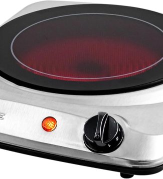 OVENTE Countertop Infrared Single Burner, 1000W Electric Hot Plate with 7” Ceramic Glass Cooktop, 5 Level Temperature Setting & Easy to Clean Base, Compact Stove for Home Dorm Office, Silver BGI101S