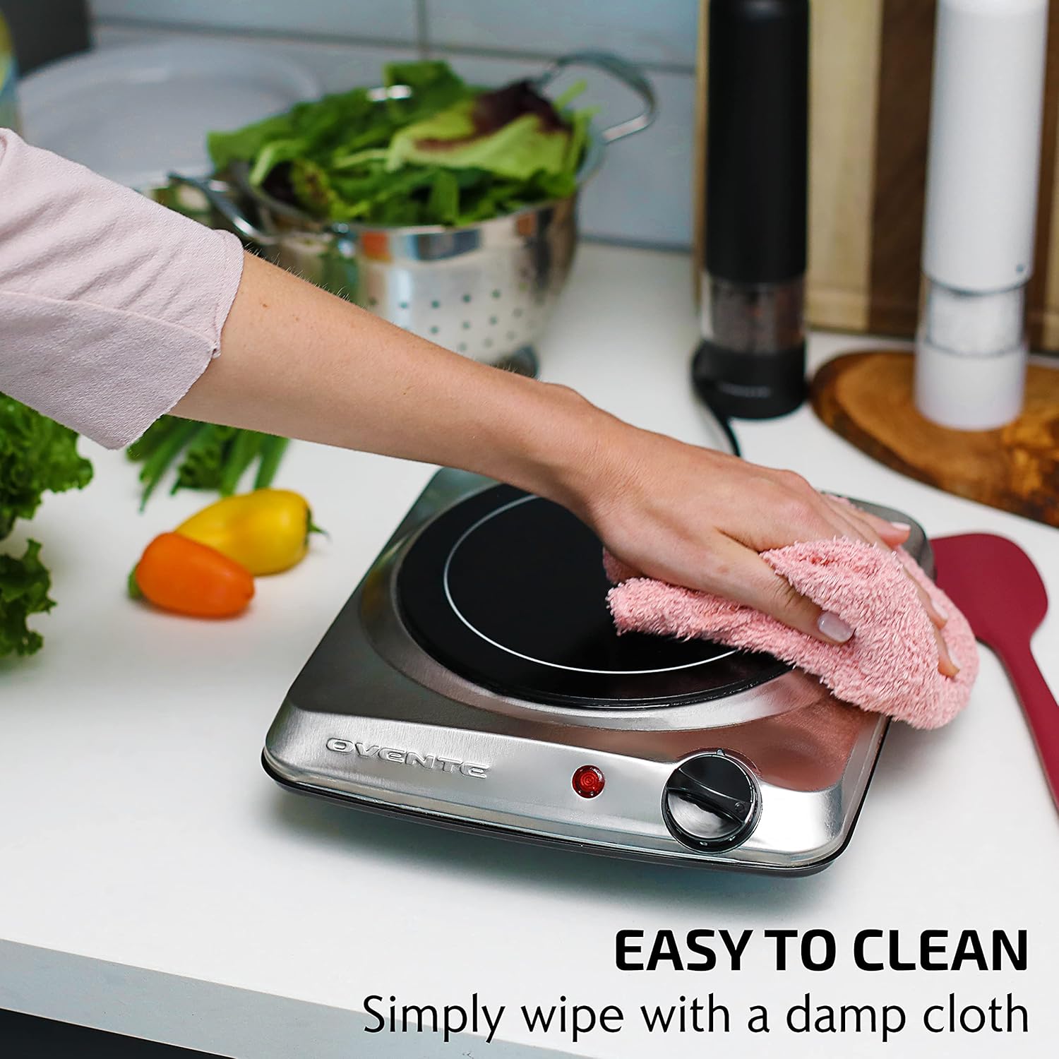 OVENTE Countertop Infrared Single Burner, 1000W Electric Hot Plate with 7” Ceramic Glass Cooktop, 5 Level Temperature Setting & Easy to Clean Base, Compact Stove for Home Dorm Office, Silver BGI101S - Image 4