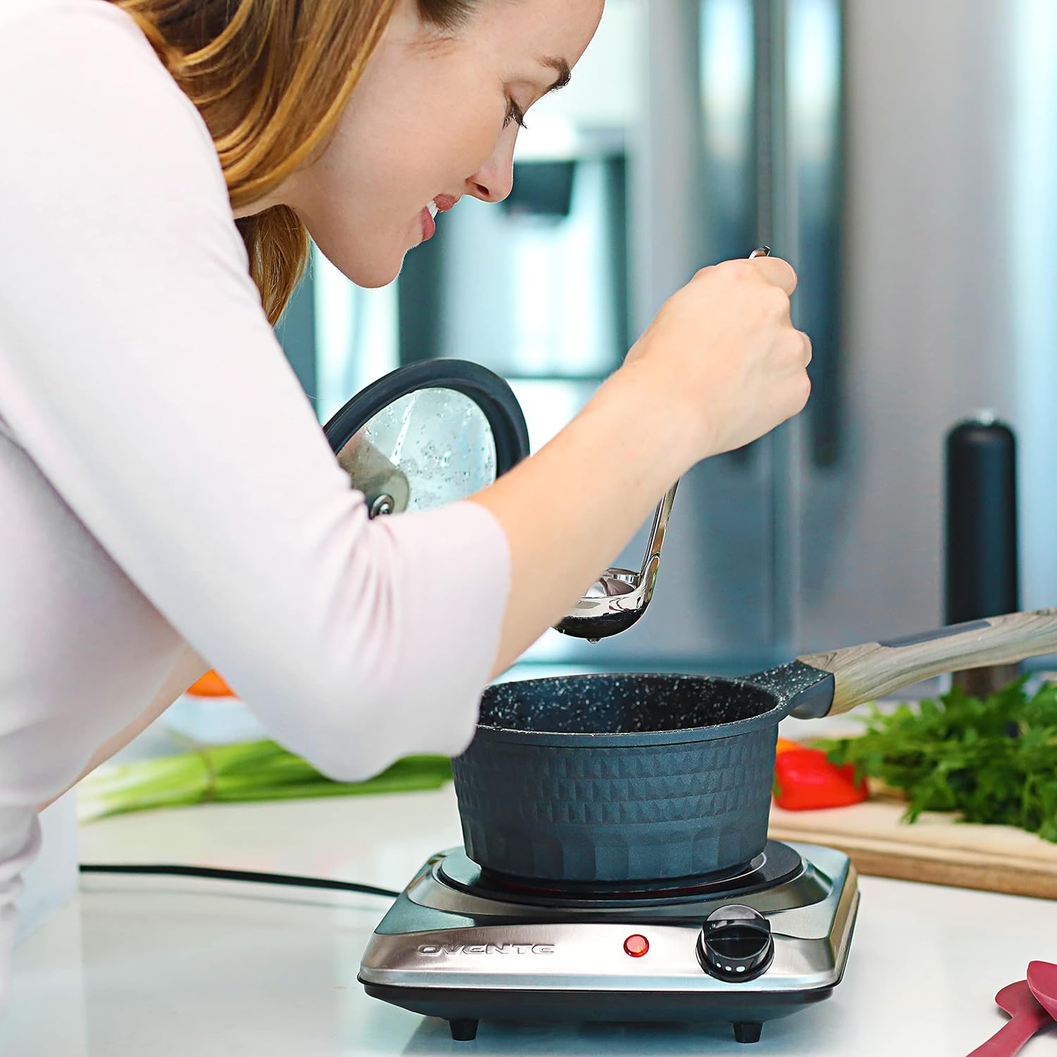 OVENTE Countertop Infrared Single Burner, 1000W Electric Hot Plate with 7” Ceramic Glass Cooktop, 5 Level Temperature Setting & Easy to Clean Base, Compact Stove for Home Dorm Office, Silver BGI101S - Image 8